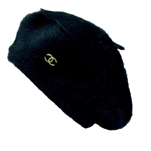 Nordstrom Accessories - Furry French Logo Crystal Beret Black